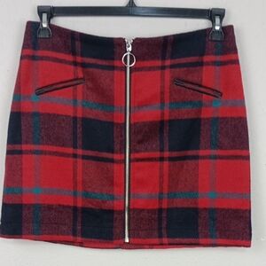 Fashion On Earth Womens Red, Black, Teal Plaid Mini Skirt sz L